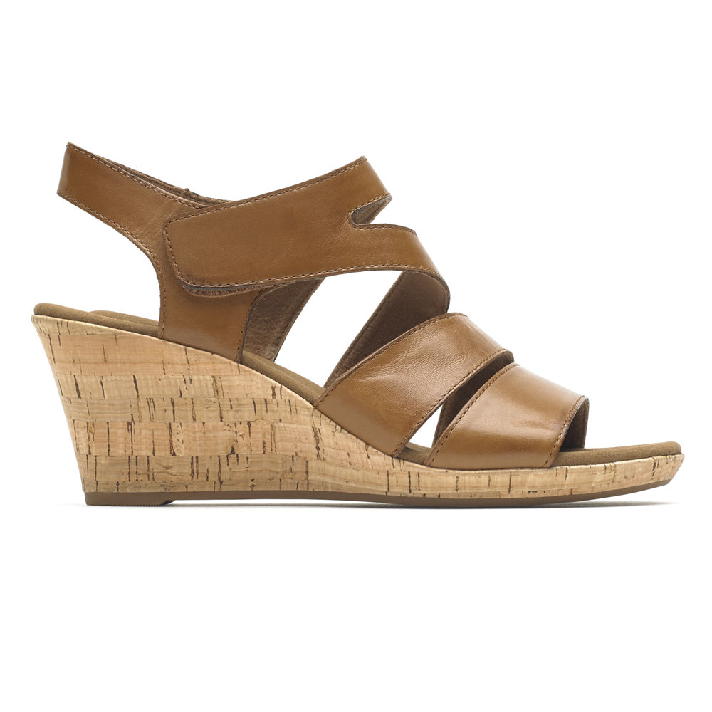 Sandalias Rockport Mujer Mexico - Briah Strappy Wedge Comfort Marrom - CWDHM4693